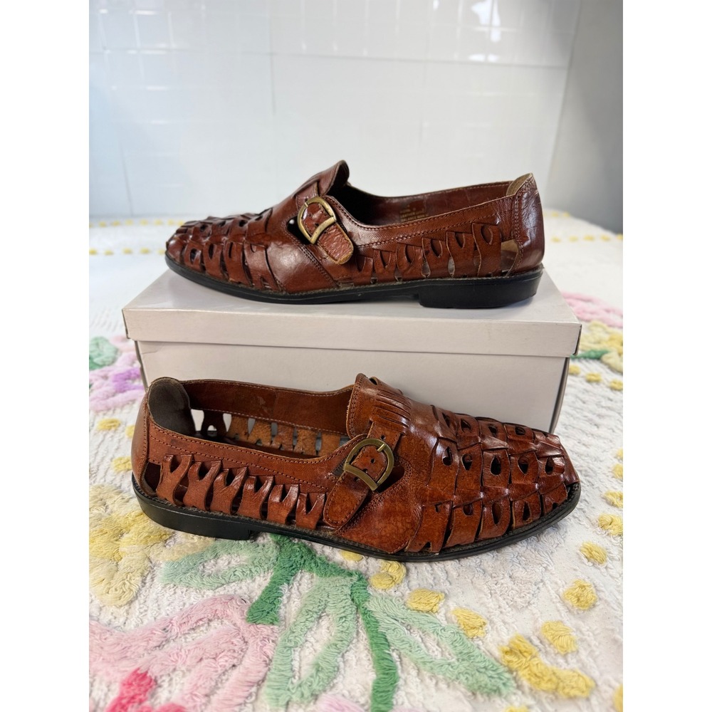 Botany 500 Vintage Brown Leather Huarache Loafers Kiltie Monk Strap Woven  10.5